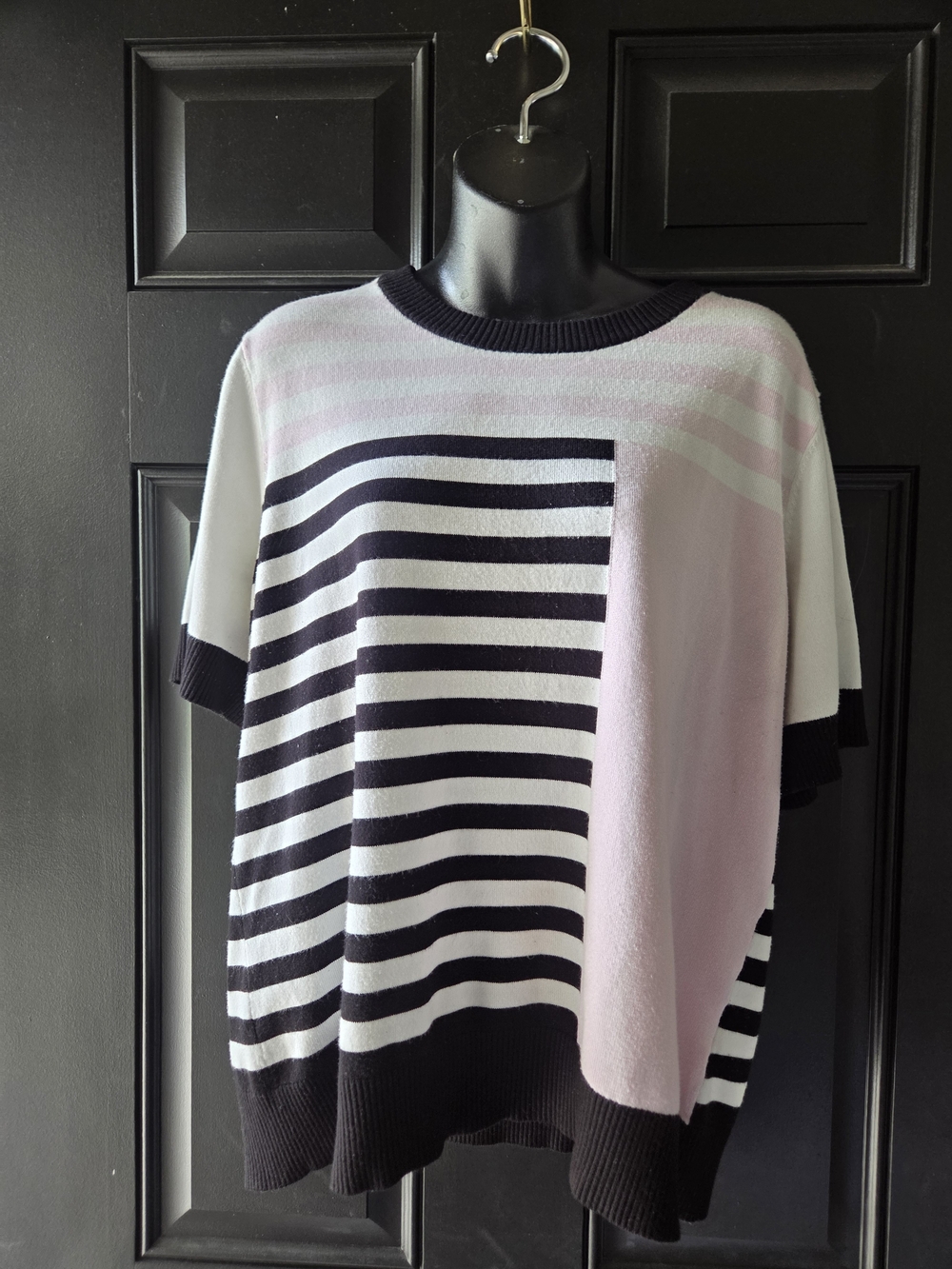 Karl Lagerfeld Striped Knit Top in Black, White & Light Pink
